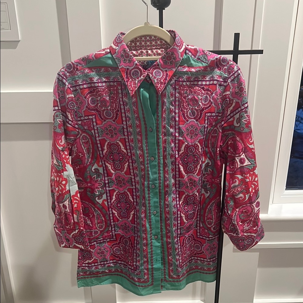 Robert Graham Women’s Button up 3/4 Sleeve Printed Top Pink